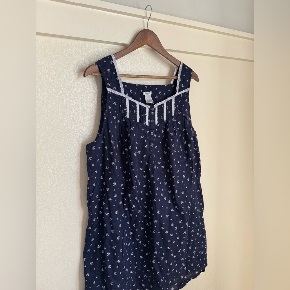 Croft & Barrow Navy Floral Sleeveless Dress 1X – Cottagecore Lace Trim Sundress - Picture 4 of 9